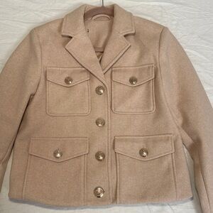 Zara Neutral Tan Button-Front Wool Blazer